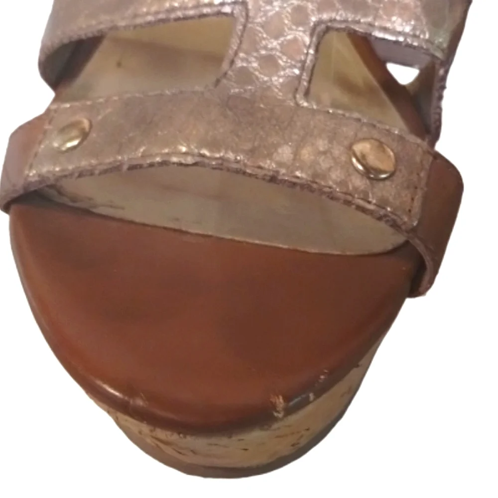 Guess Gold/Tan Wedge Sandals Size 8 1/2